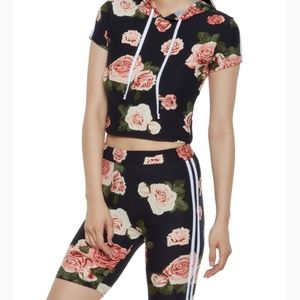 Floral Hooded Top And Bike Shorts Set